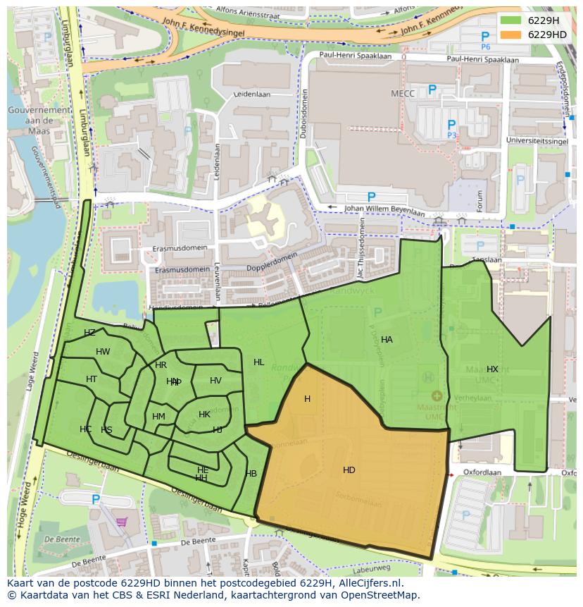 Afbeelding van het postcodegebied 6229 HD op de kaart.