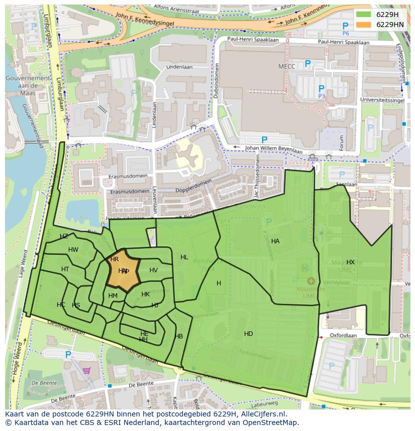 Afbeelding van het postcodegebied 6229 HN op de kaart.