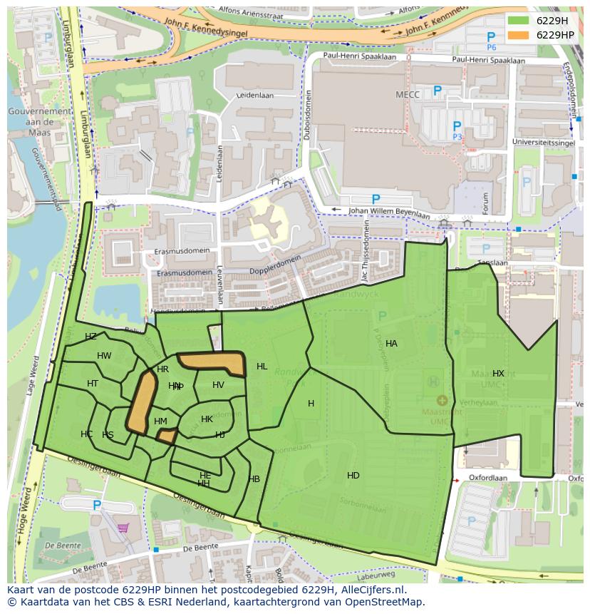 Afbeelding van het postcodegebied 6229 HP op de kaart.