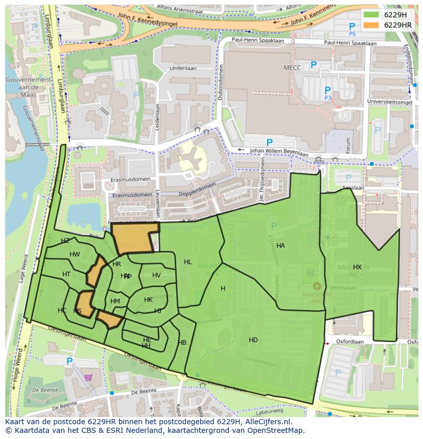 Afbeelding van het postcodegebied 6229 HR op de kaart.