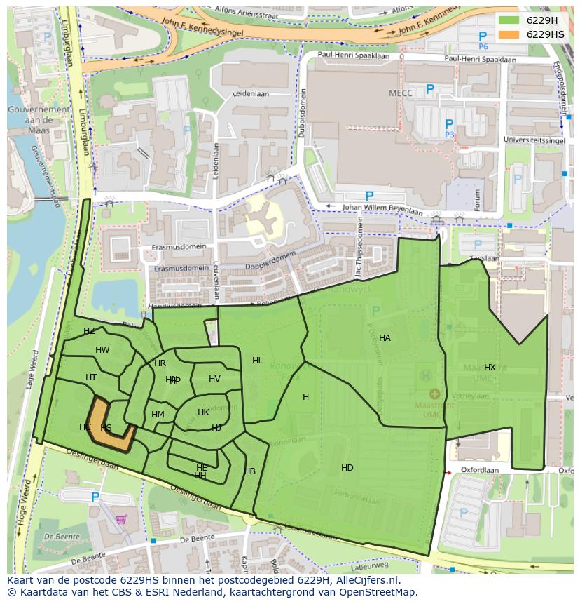 Afbeelding van het postcodegebied 6229 HS op de kaart.