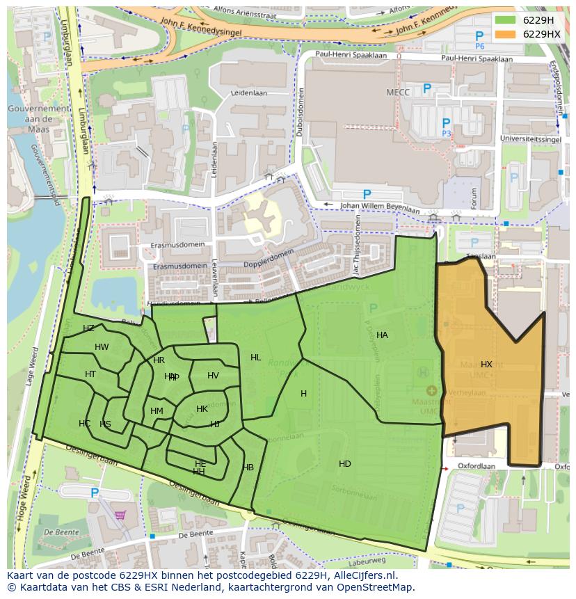 Afbeelding van het postcodegebied 6229 HX op de kaart.