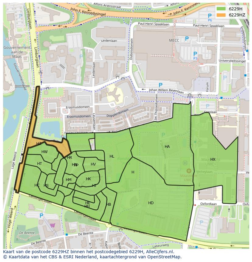 Afbeelding van het postcodegebied 6229 HZ op de kaart.