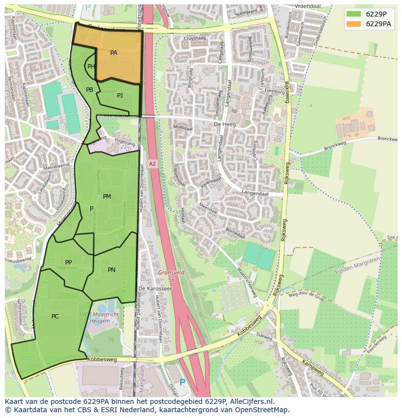 Afbeelding van het postcodegebied 6229 PA op de kaart.