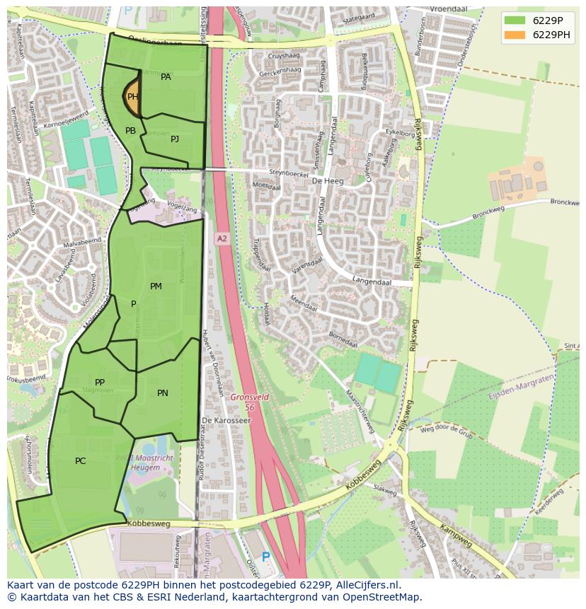 Afbeelding van het postcodegebied 6229 PH op de kaart.