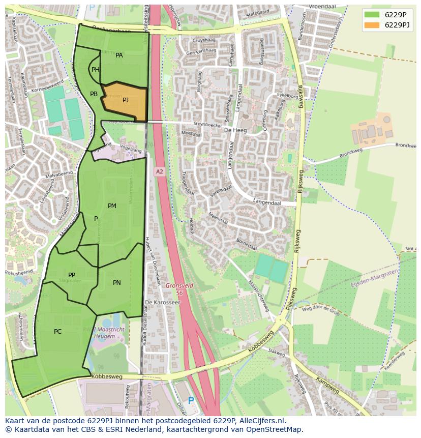 Afbeelding van het postcodegebied 6229 PJ op de kaart.