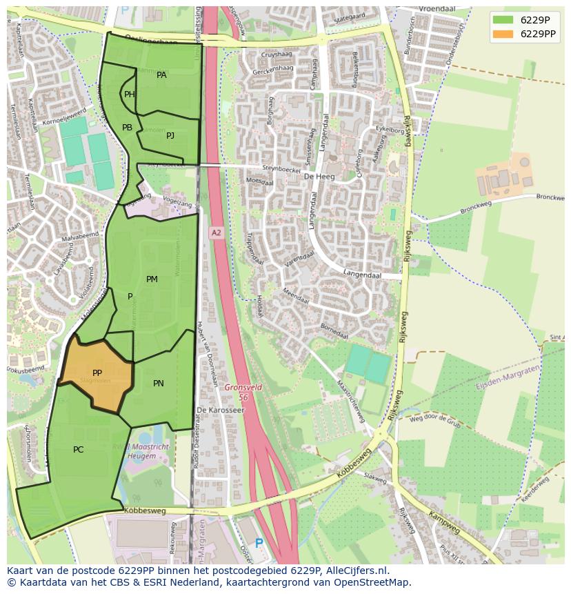 Afbeelding van het postcodegebied 6229 PP op de kaart.