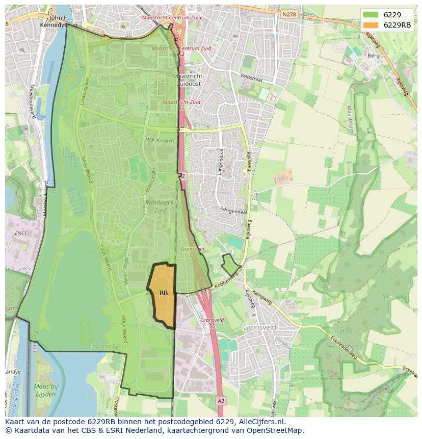 Afbeelding van het postcodegebied 6229 RB op de kaart.