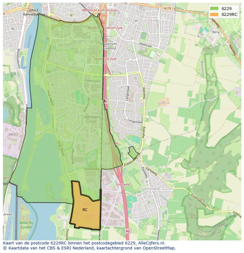 Afbeelding van het postcodegebied 6229 RC op de kaart.