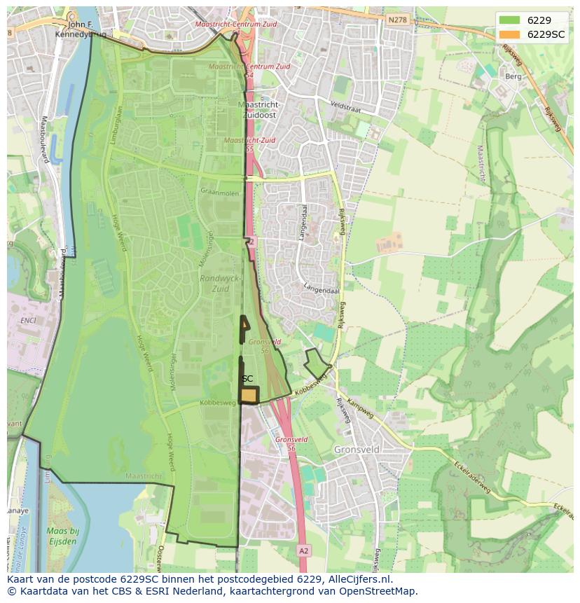 Afbeelding van het postcodegebied 6229 SC op de kaart.