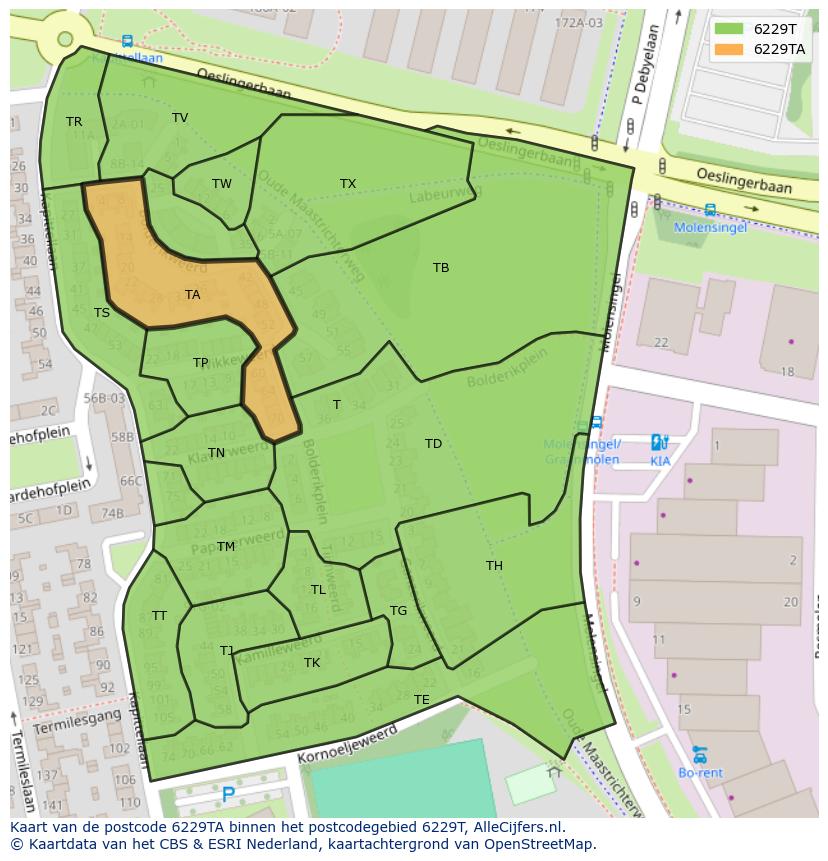 Afbeelding van het postcodegebied 6229 TA op de kaart.