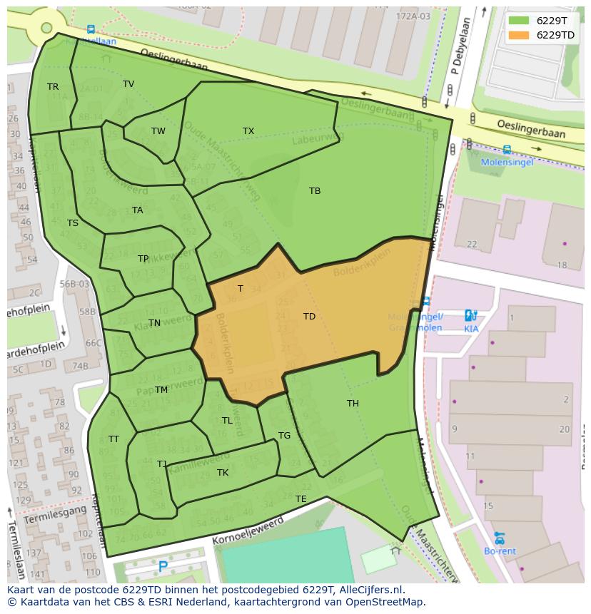 Afbeelding van het postcodegebied 6229 TD op de kaart.