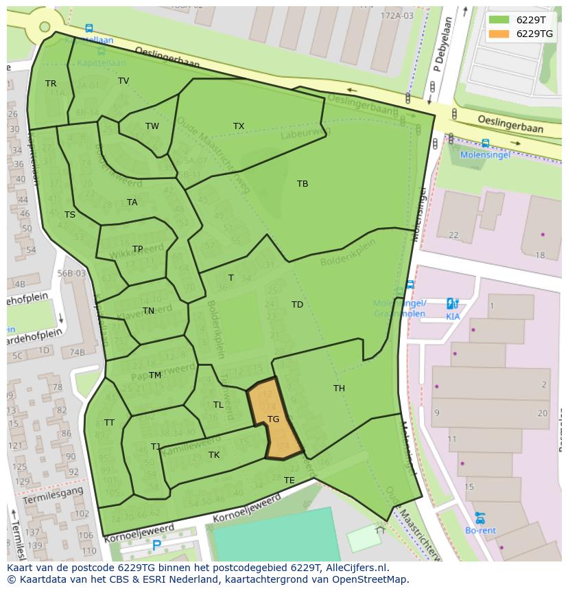 Afbeelding van het postcodegebied 6229 TG op de kaart.