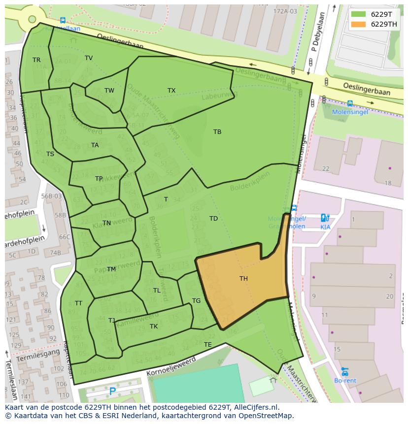 Afbeelding van het postcodegebied 6229 TH op de kaart.