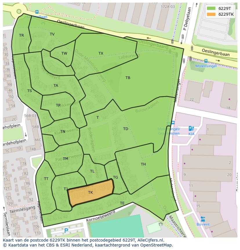 Afbeelding van het postcodegebied 6229 TK op de kaart.