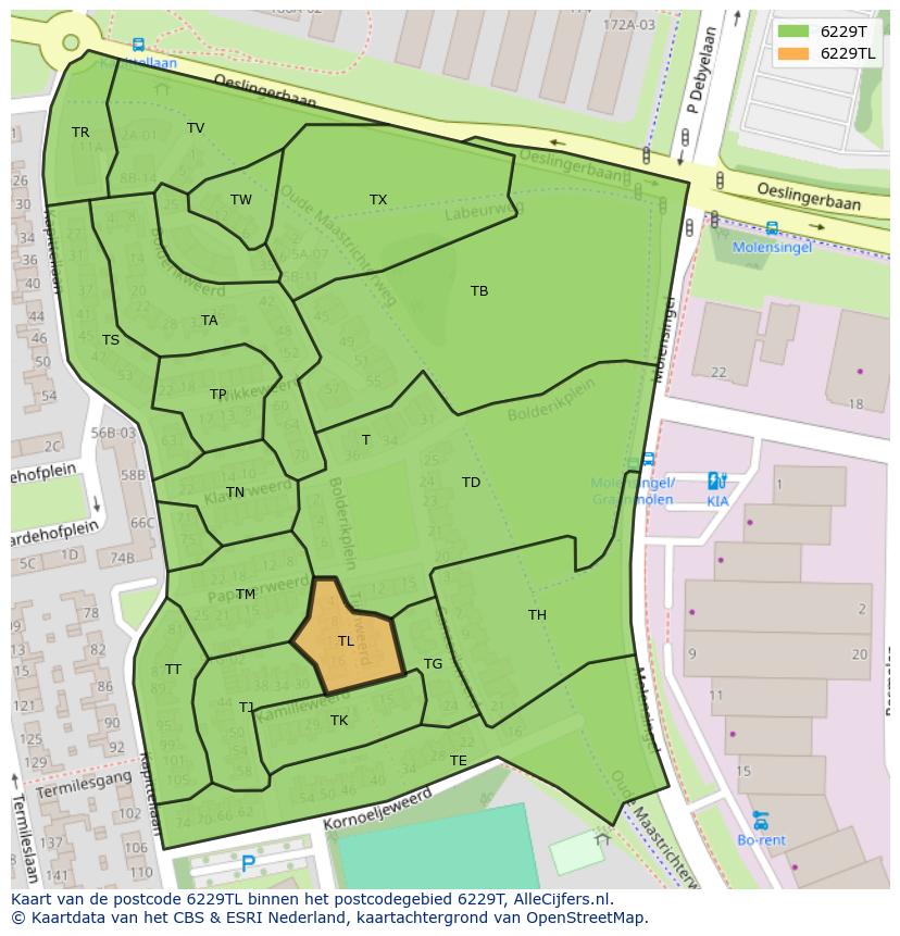 Afbeelding van het postcodegebied 6229 TL op de kaart.