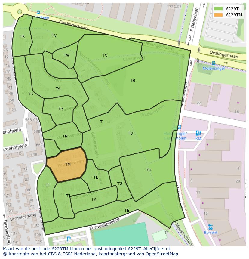 Afbeelding van het postcodegebied 6229 TM op de kaart.
