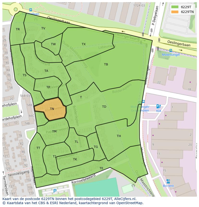 Afbeelding van het postcodegebied 6229 TN op de kaart.