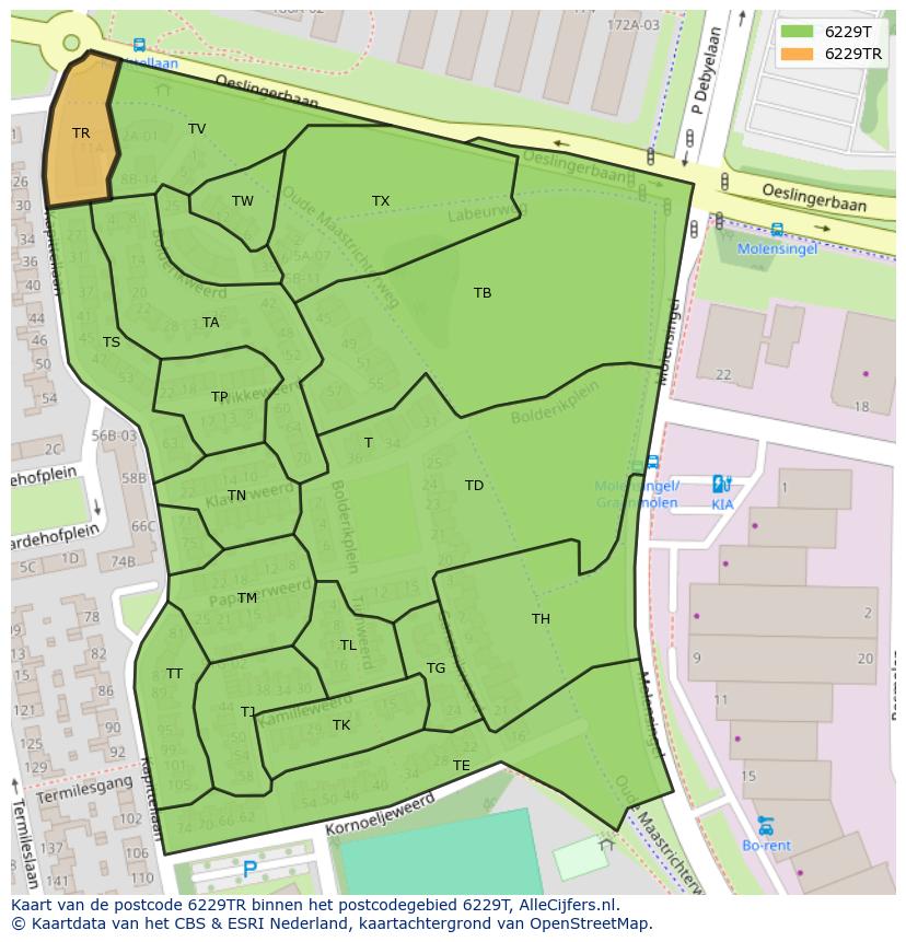 Afbeelding van het postcodegebied 6229 TR op de kaart.