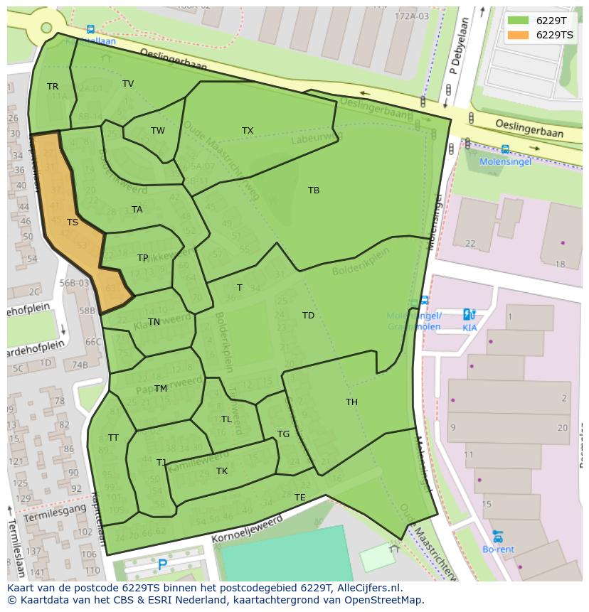 Afbeelding van het postcodegebied 6229 TS op de kaart.