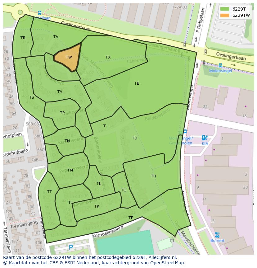 Afbeelding van het postcodegebied 6229 TW op de kaart.