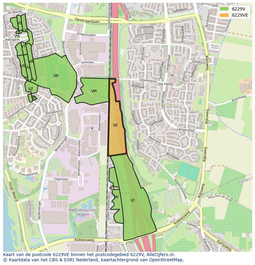 Afbeelding van het postcodegebied 6229 VE op de kaart.