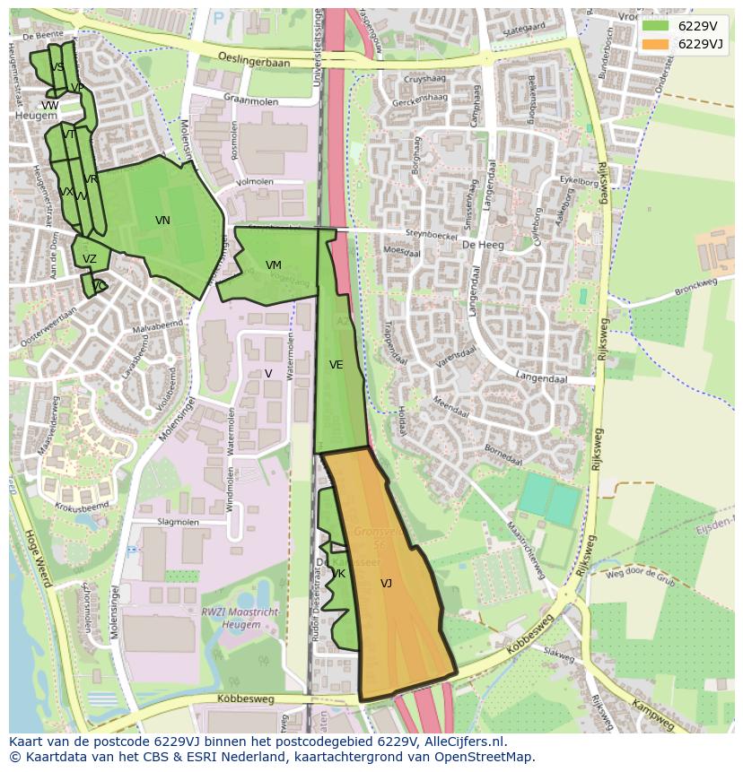 Afbeelding van het postcodegebied 6229 VJ op de kaart.
