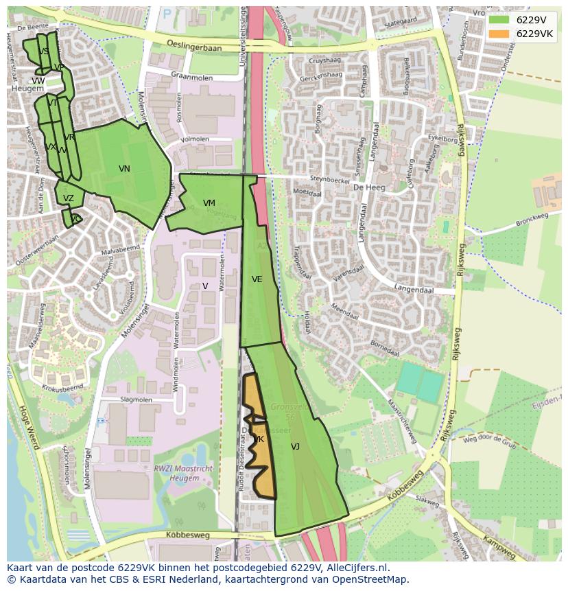 Afbeelding van het postcodegebied 6229 VK op de kaart.