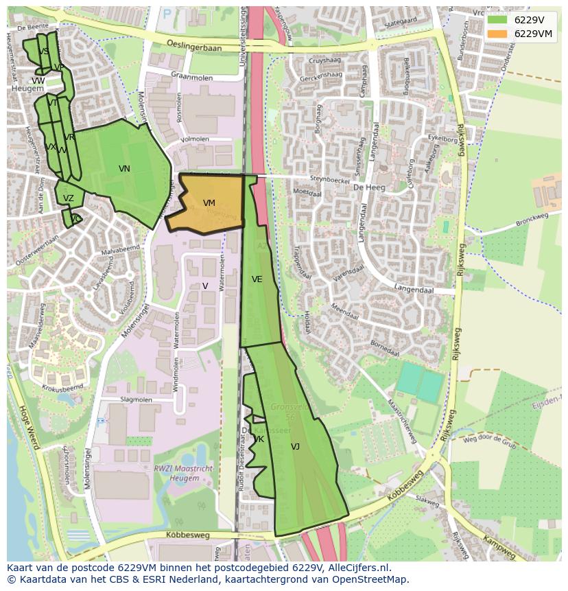 Afbeelding van het postcodegebied 6229 VM op de kaart.