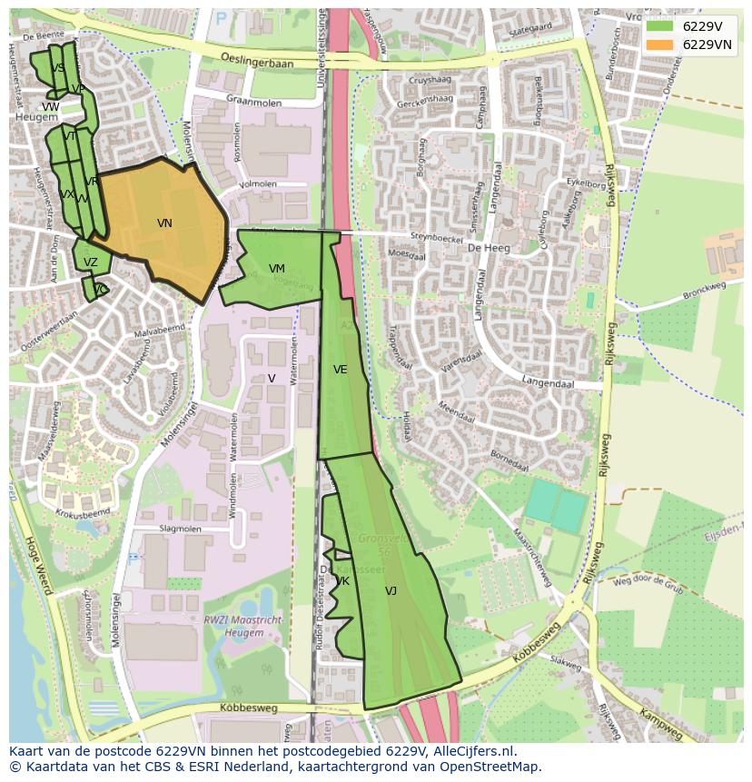 Afbeelding van het postcodegebied 6229 VN op de kaart.