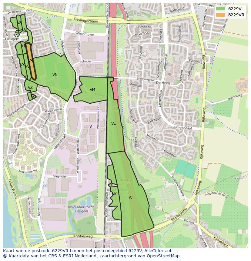 Afbeelding van het postcodegebied 6229 VR op de kaart.