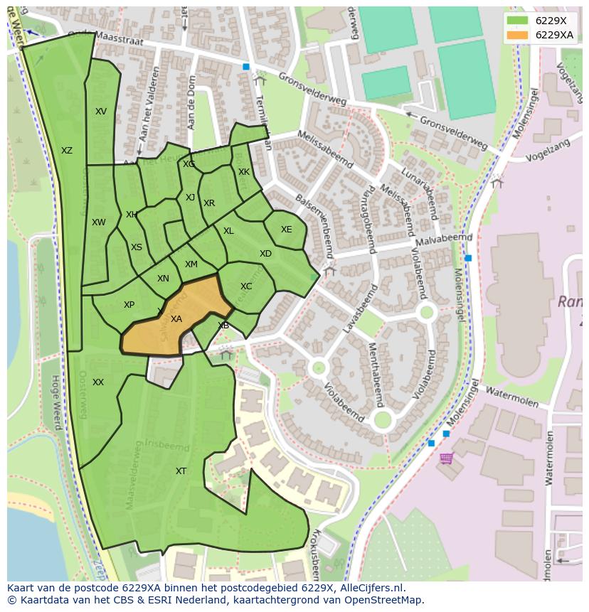 Afbeelding van het postcodegebied 6229 XA op de kaart.