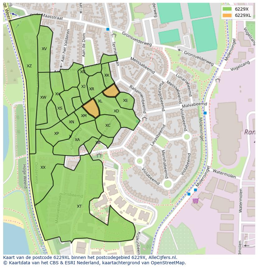 Afbeelding van het postcodegebied 6229 XL op de kaart.