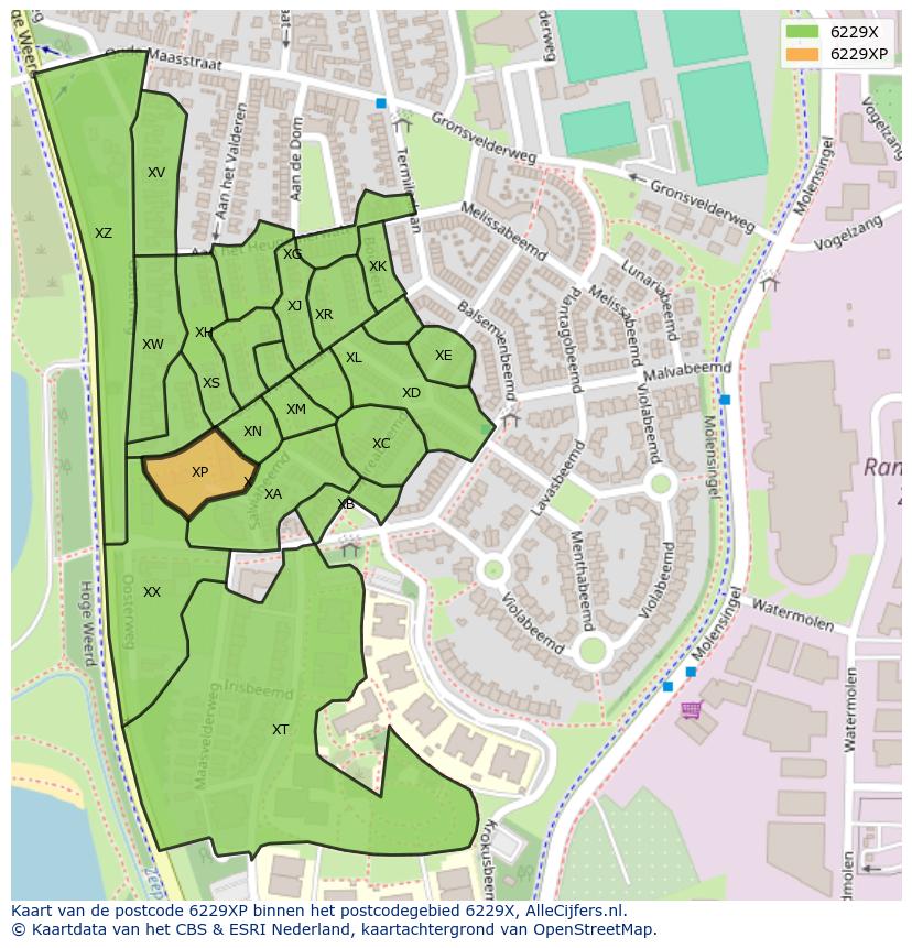 Afbeelding van het postcodegebied 6229 XP op de kaart.
