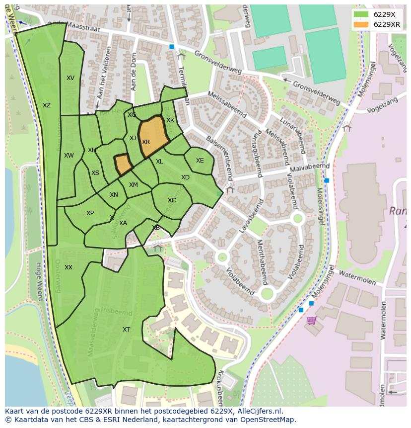 Afbeelding van het postcodegebied 6229 XR op de kaart.