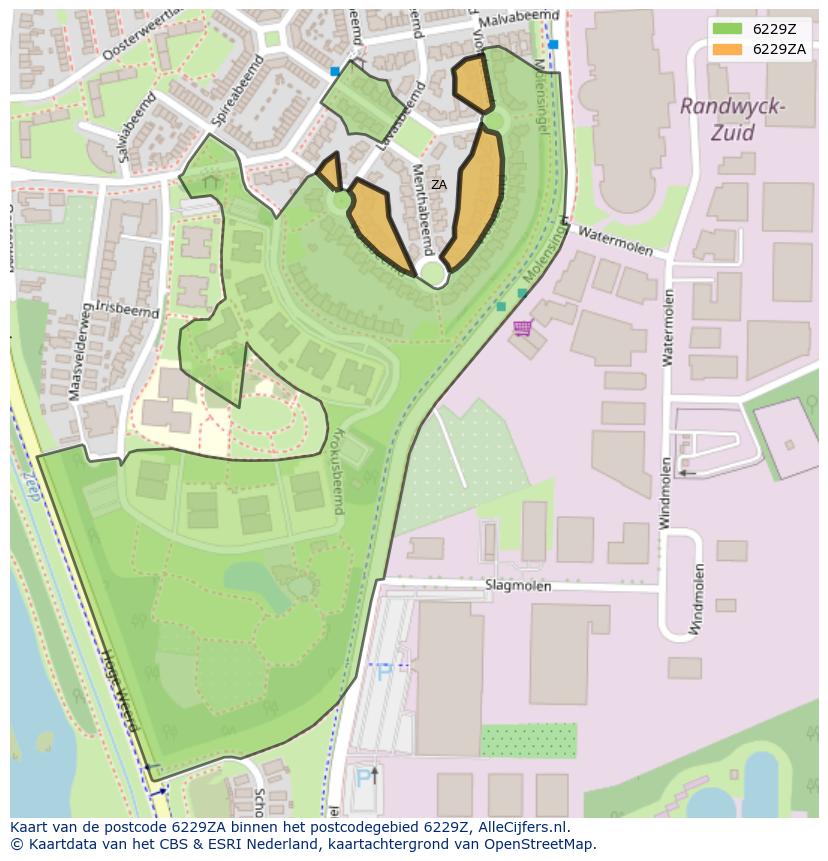 Afbeelding van het postcodegebied 6229 ZA op de kaart.