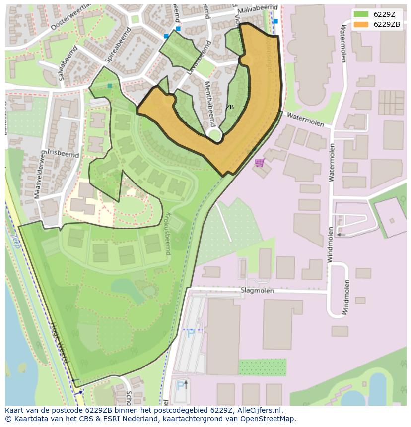 Afbeelding van het postcodegebied 6229 ZB op de kaart.