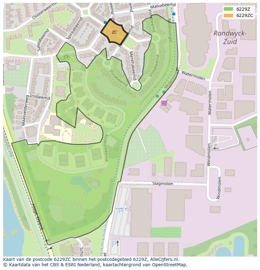 Afbeelding van het postcodegebied 6229 ZC op de kaart.