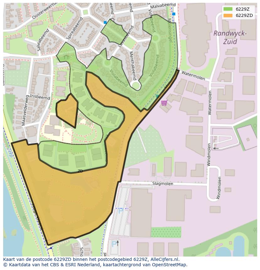 Afbeelding van het postcodegebied 6229 ZD op de kaart.