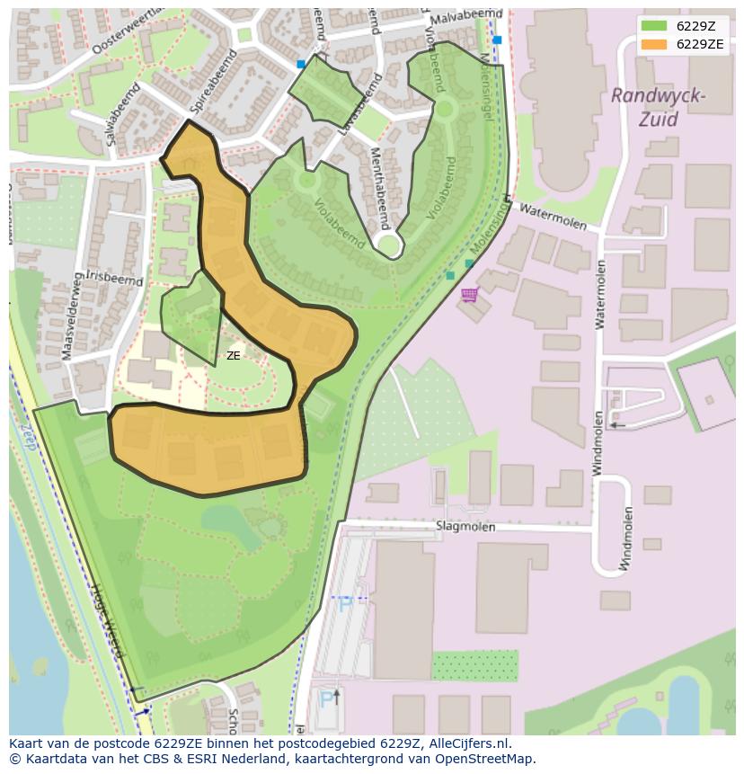 Afbeelding van het postcodegebied 6229 ZE op de kaart.
