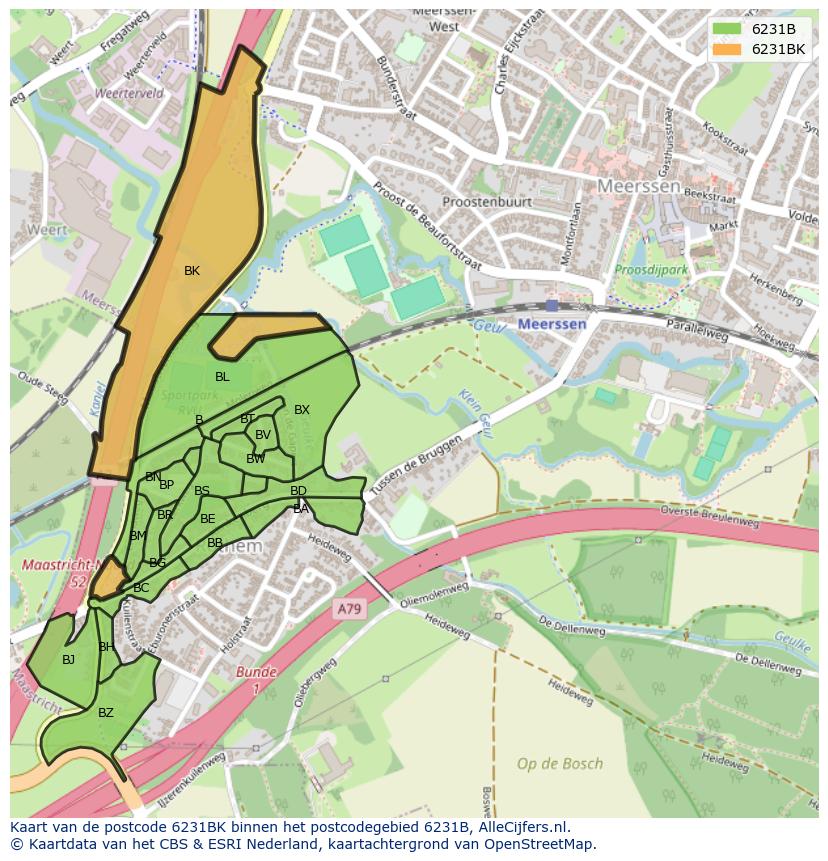 Afbeelding van het postcodegebied 6231 BK op de kaart.