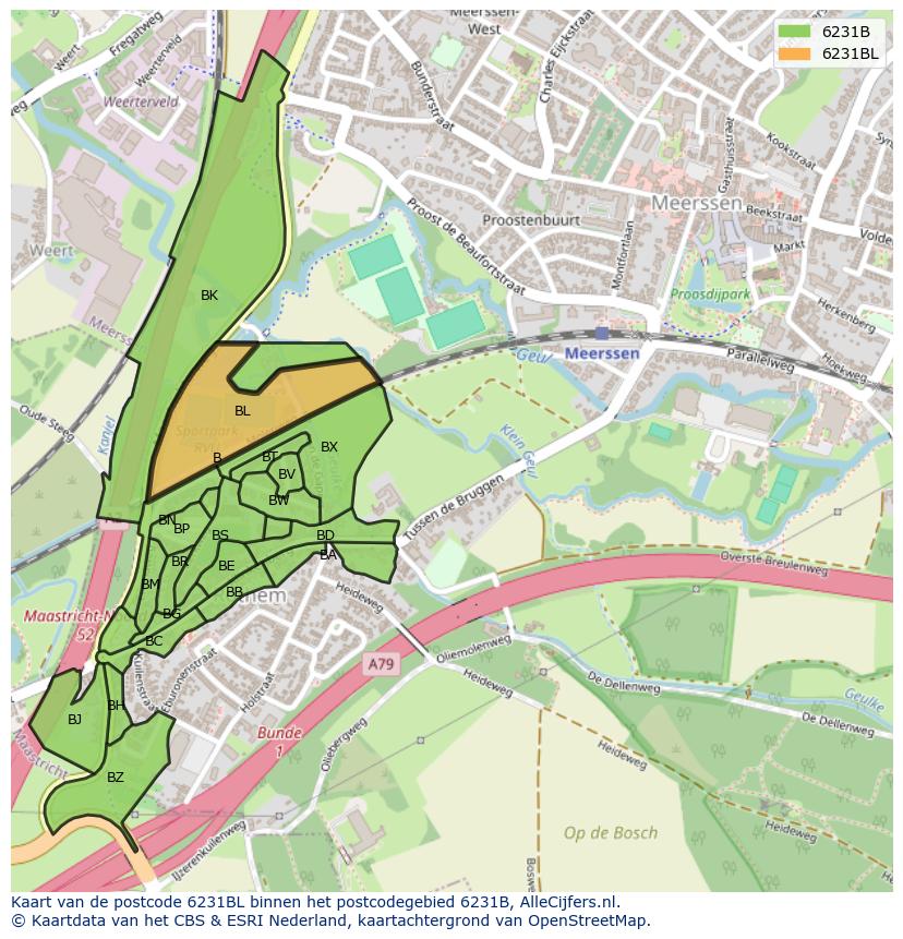 Afbeelding van het postcodegebied 6231 BL op de kaart.