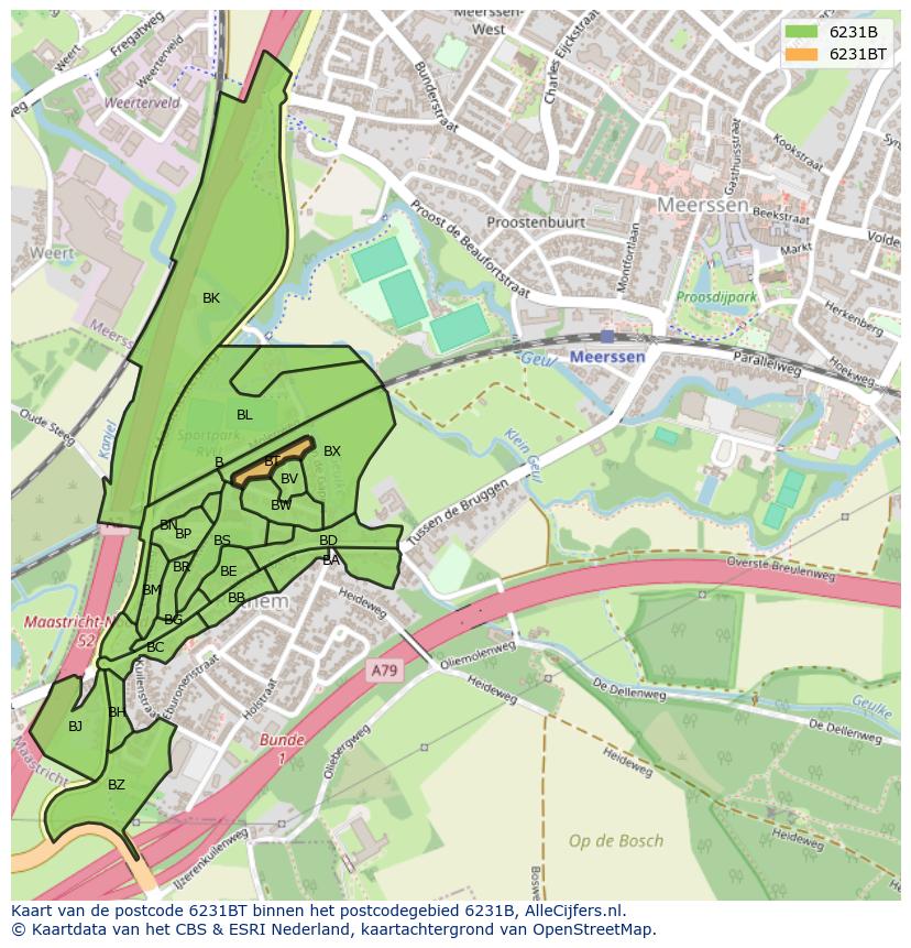 Afbeelding van het postcodegebied 6231 BT op de kaart.