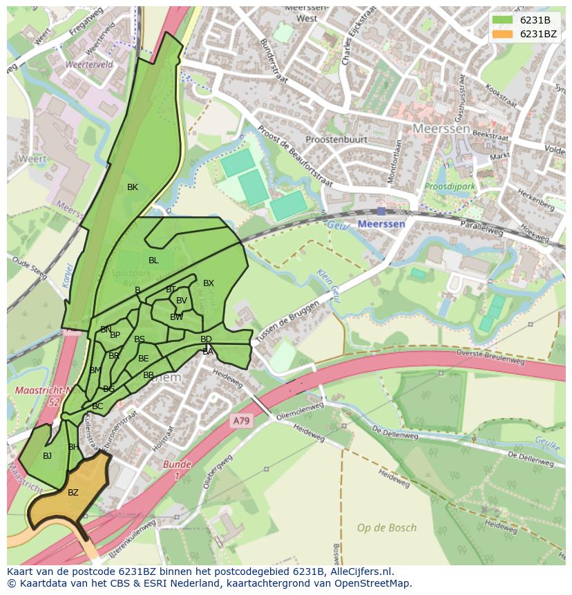 Afbeelding van het postcodegebied 6231 BZ op de kaart.