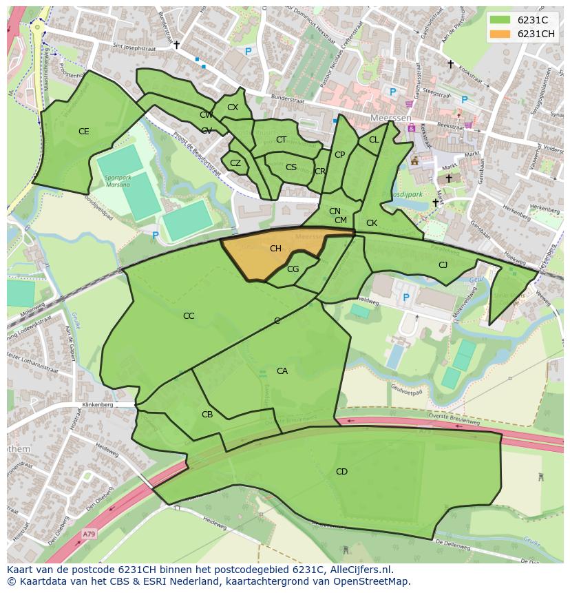 Afbeelding van het postcodegebied 6231 CH op de kaart.