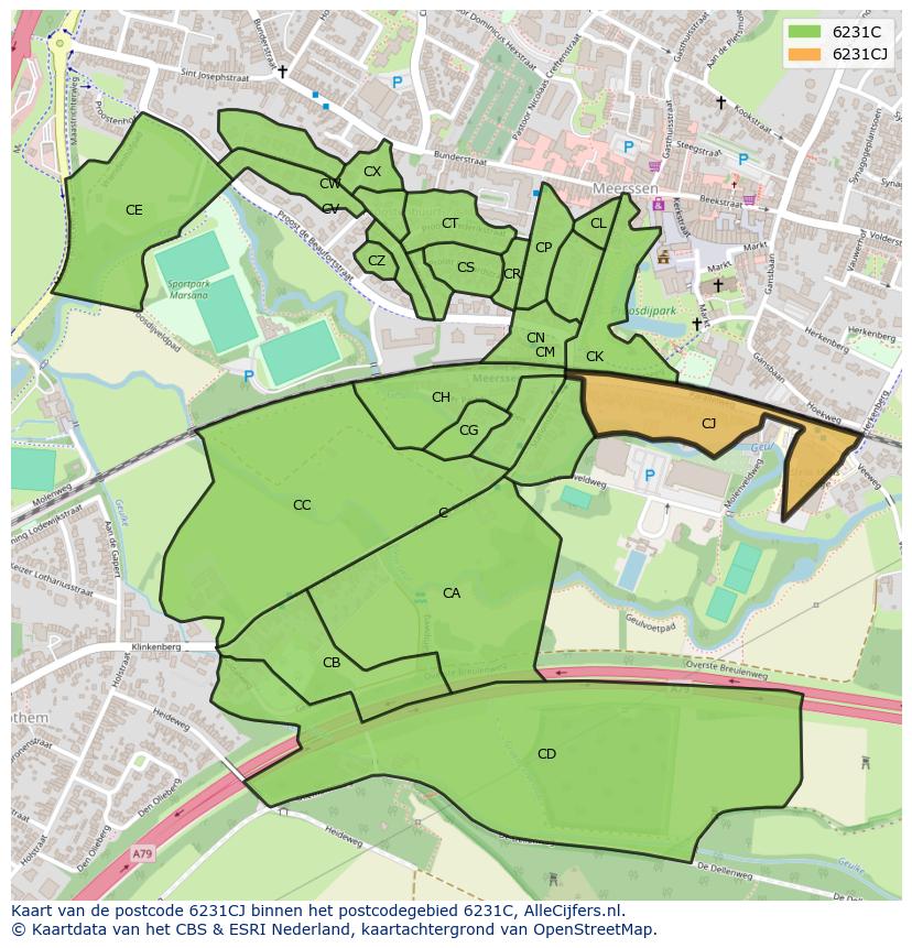 Afbeelding van het postcodegebied 6231 CJ op de kaart.