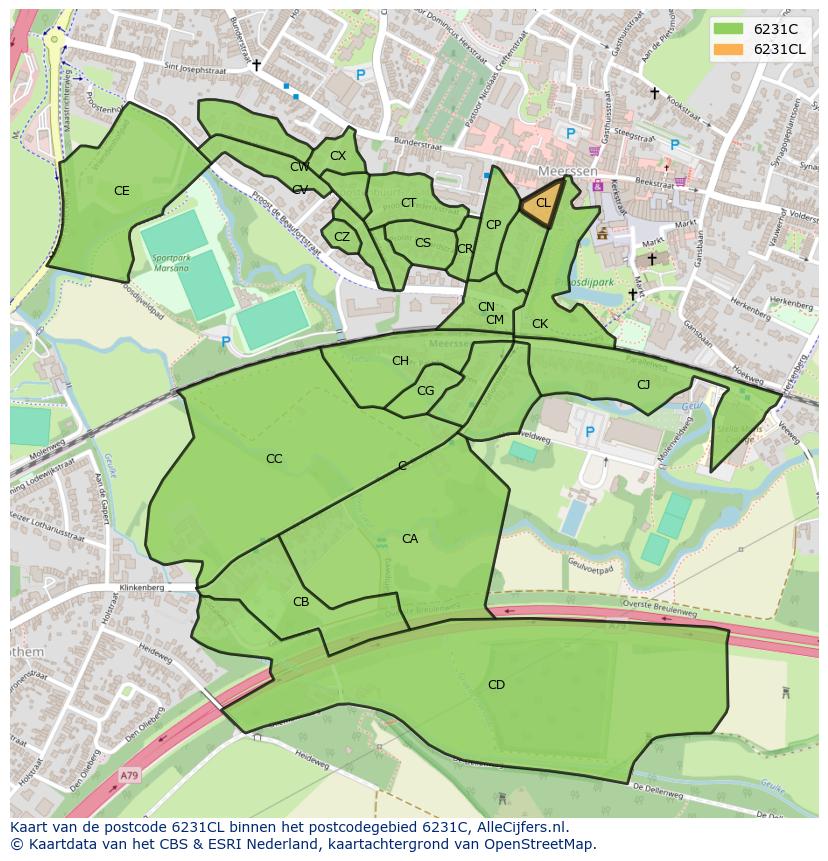 Afbeelding van het postcodegebied 6231 CL op de kaart.