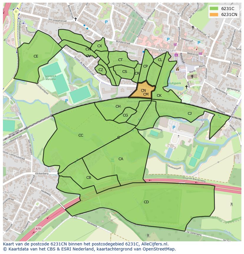 Afbeelding van het postcodegebied 6231 CN op de kaart.