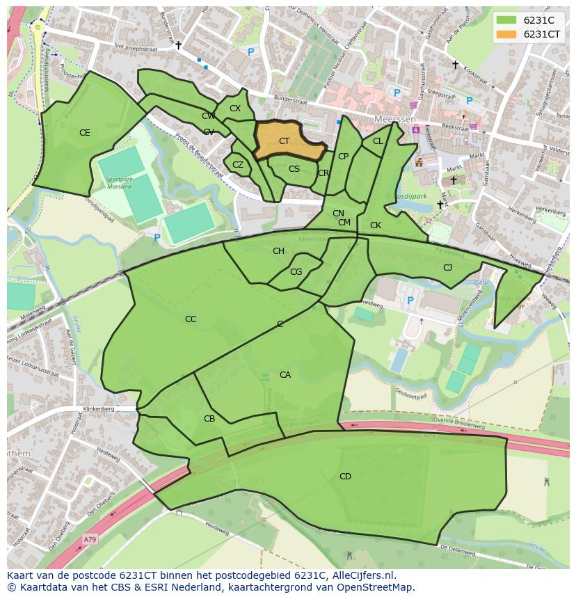 Afbeelding van het postcodegebied 6231 CT op de kaart.