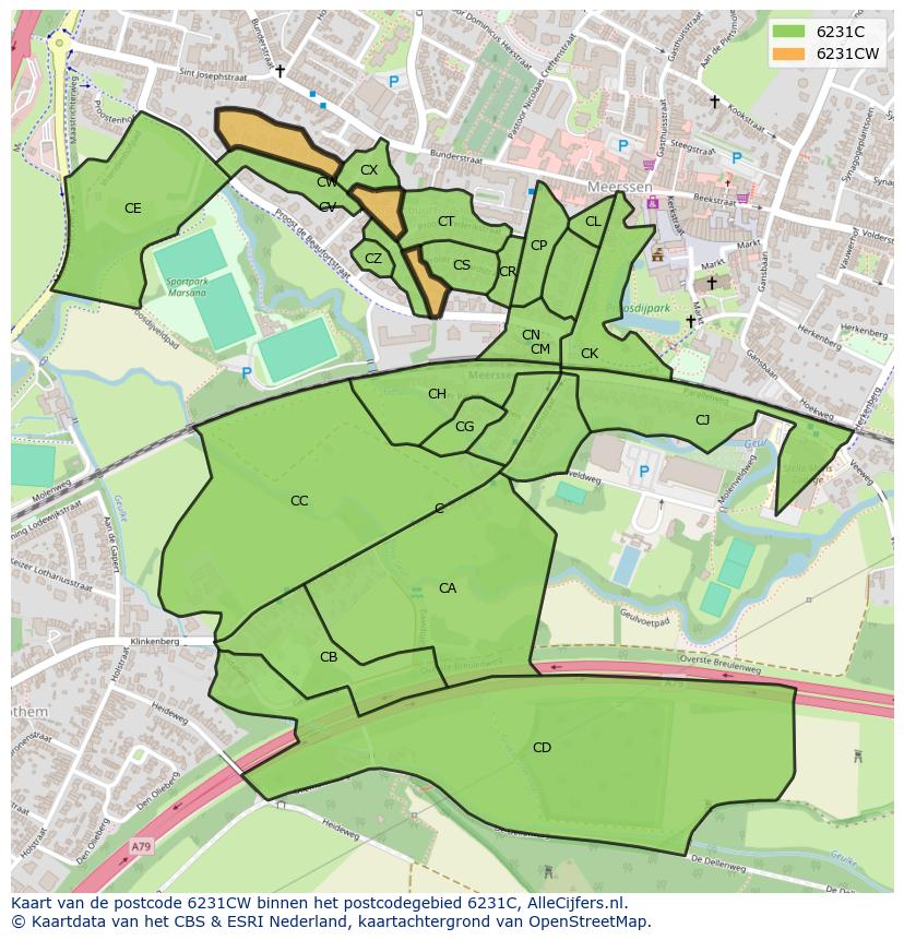 Afbeelding van het postcodegebied 6231 CW op de kaart.